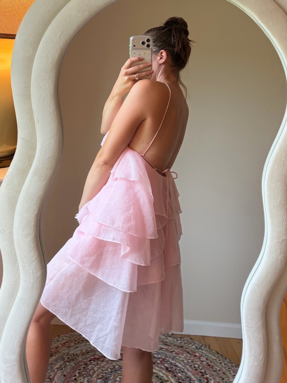 Womens Pink Layered Ruffle Halter Dress - Picture 4 of 6